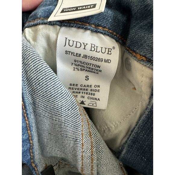 New Judy Blue Medium Blue Double Button Control Top Denim Jean Shorts Size Small - Picture 6 of 7